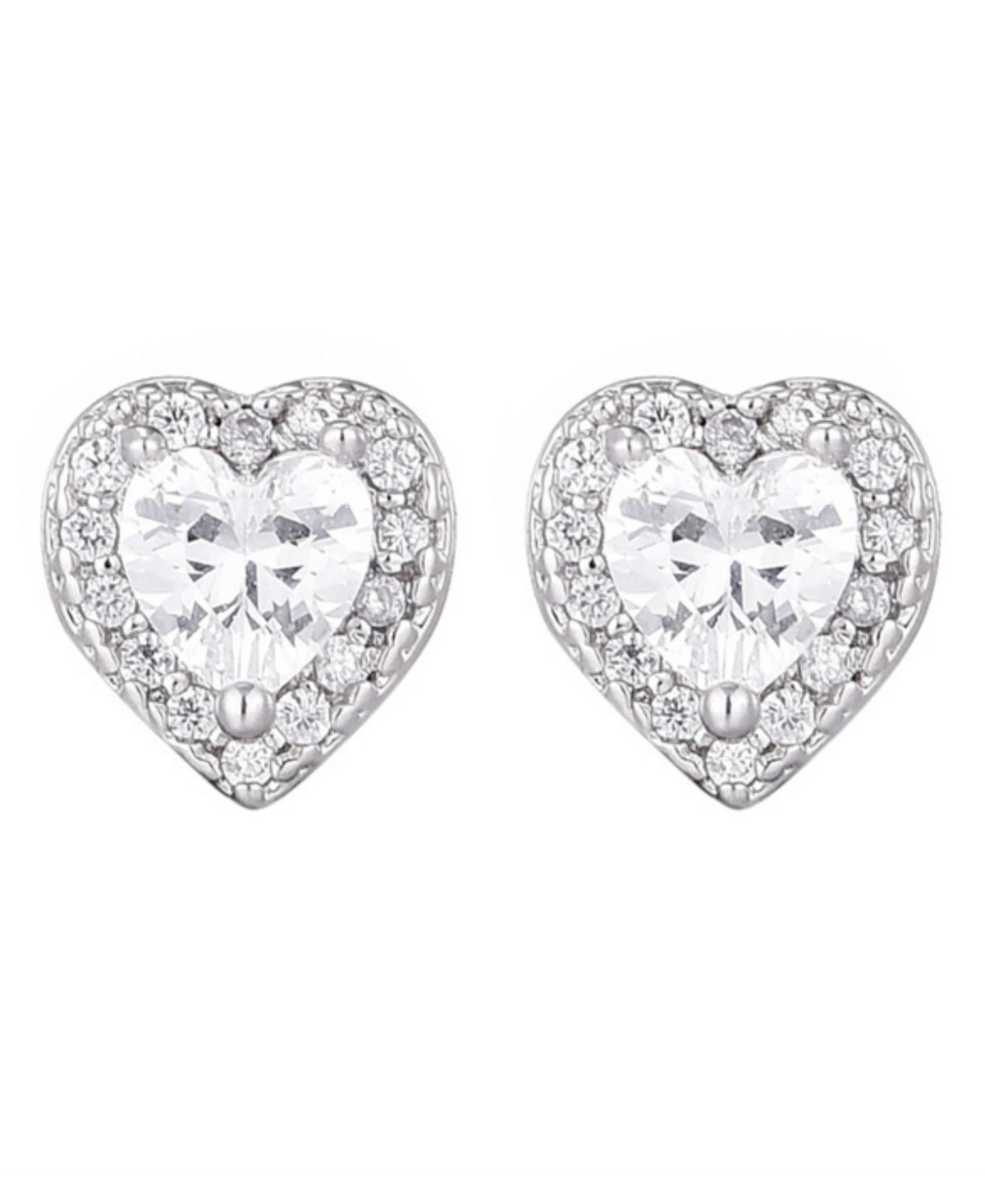Adornia Silver Plated Heart Cz Halo Stud Earrings In White