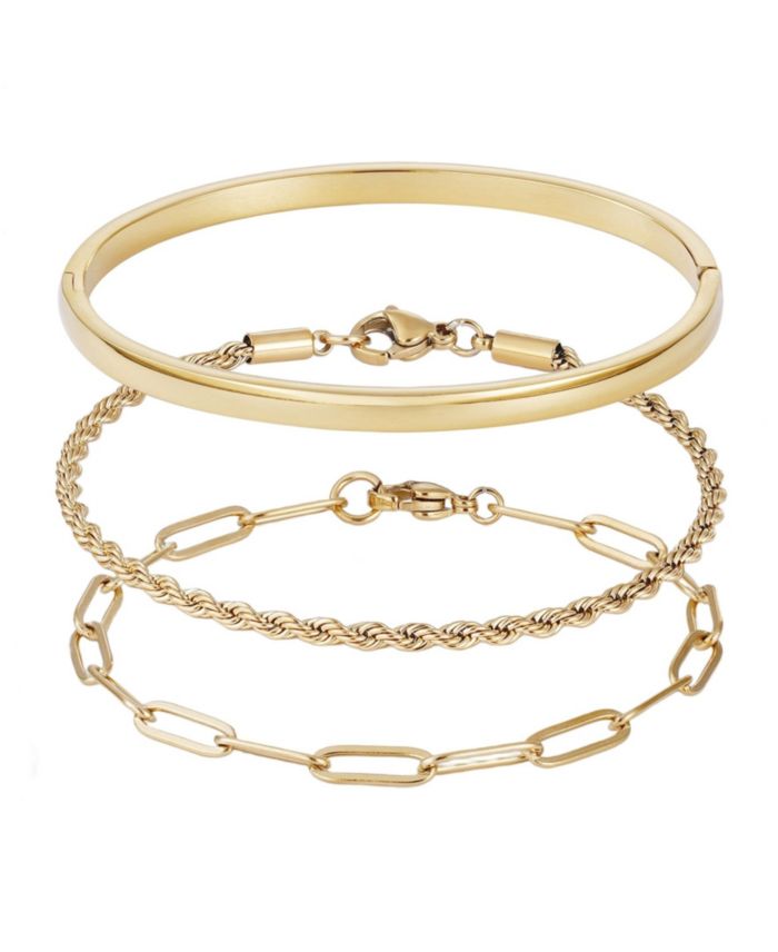 ADORNIA Tarnish Resistant Gold Cuff and Chain Bracelet Set