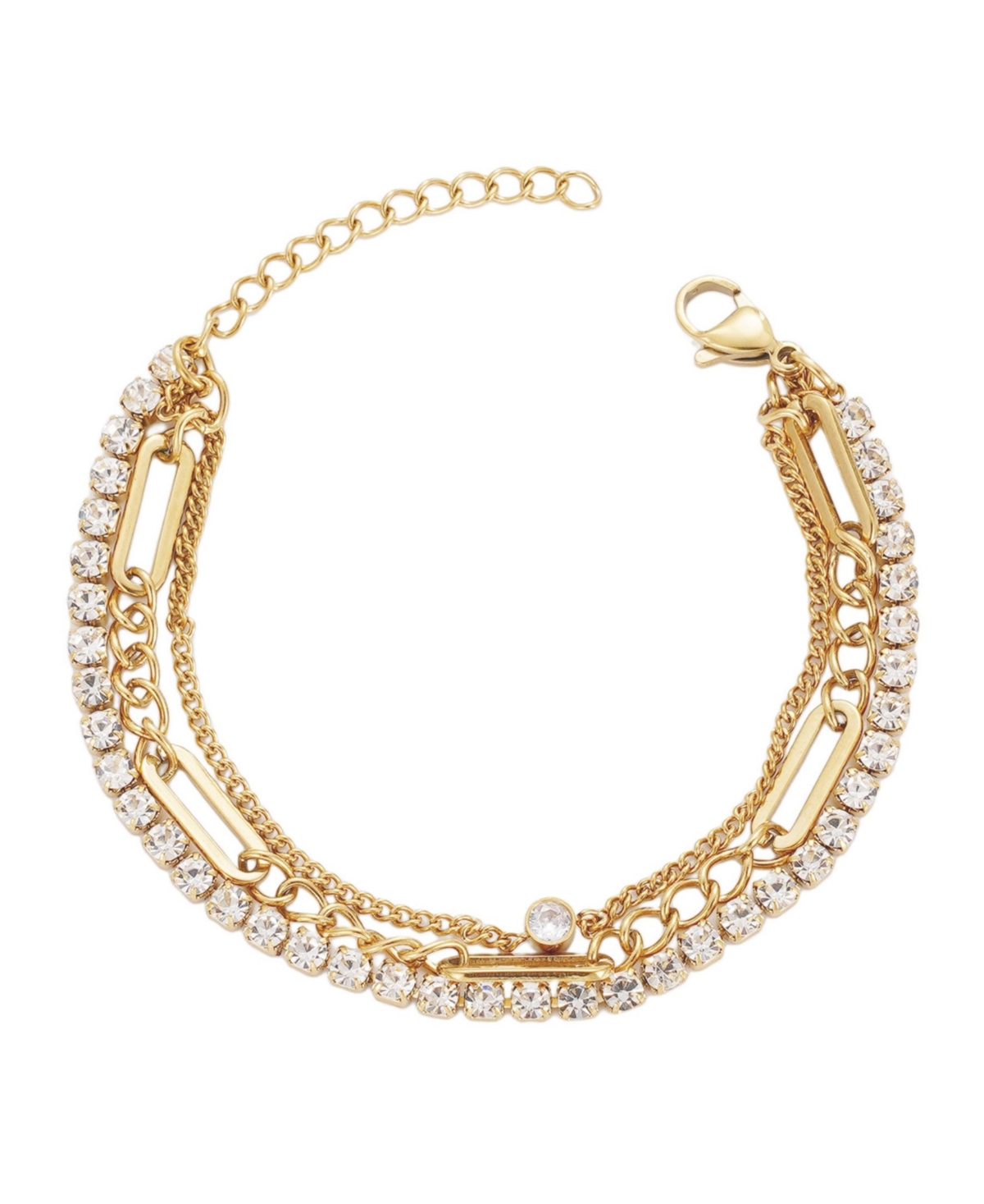 Adornia Tarnish Resistant 18k Gold Plated Layered Crystal Tennis 3-chain Bracelet In Gold