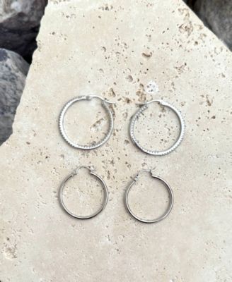 Silver CZ Infinity and Plain Hoop Earrings Set