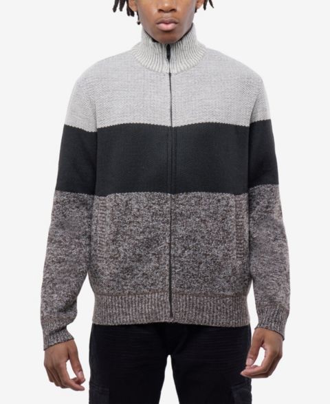 Мужской свитер CULTURA Full Zip Mock Neck Sweater With Fleece Lining, цвет: Шоколадный / Чёрный