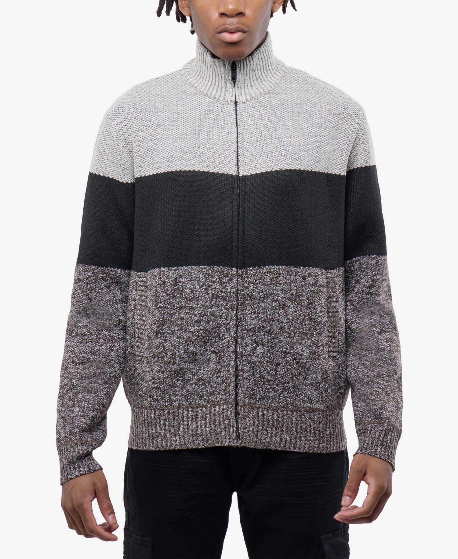 Men's Full Zip Mock Neck Sweater With Fleece Lining