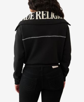 Women's Contrast Stitch Half Zip Pullover Sweatshirt
