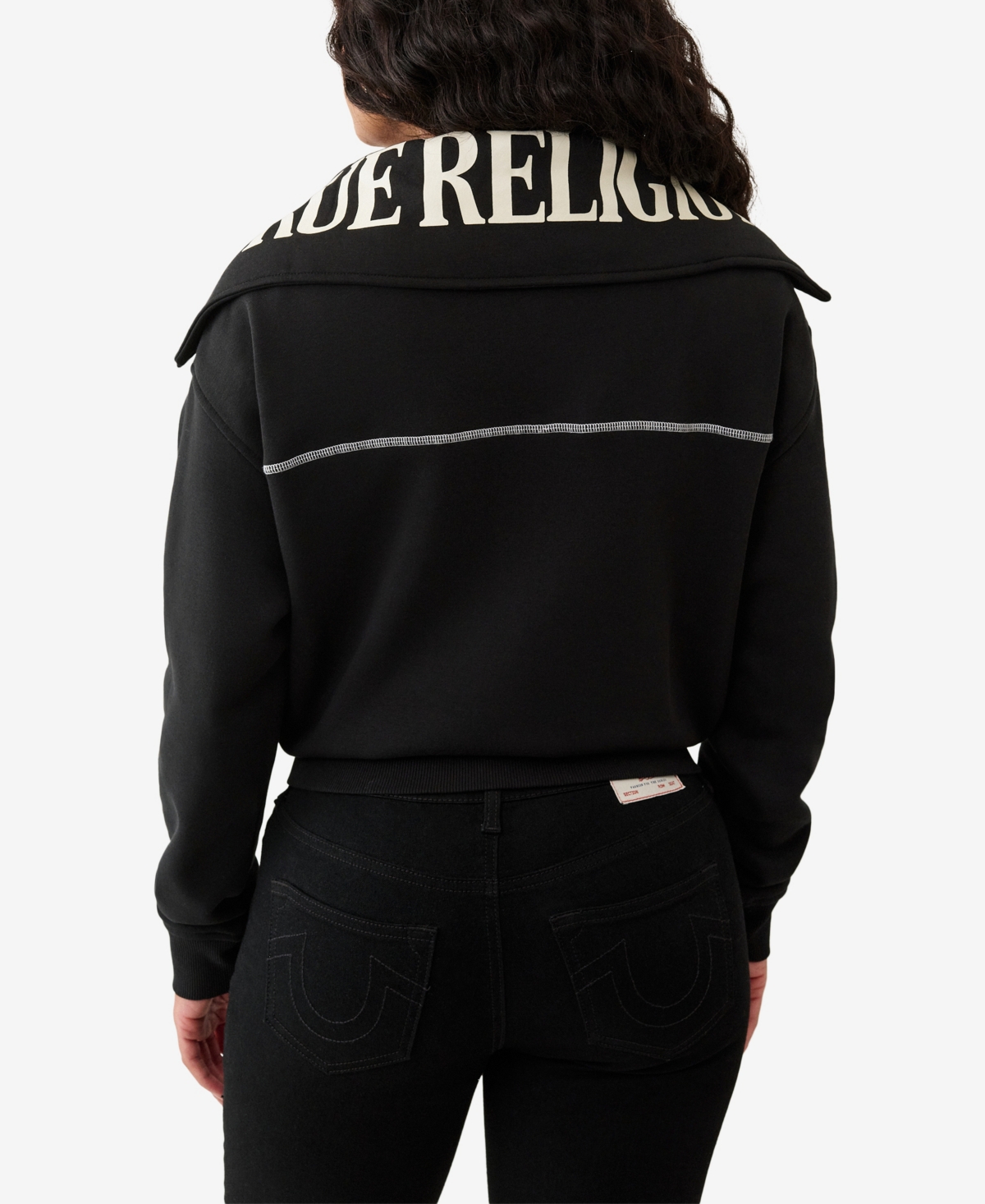 True Religion Women's Contrast Half Zip Pullover In Black