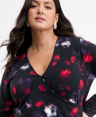 Plus Size Printed Surplice-Neck Top, Macy's Exclusive 