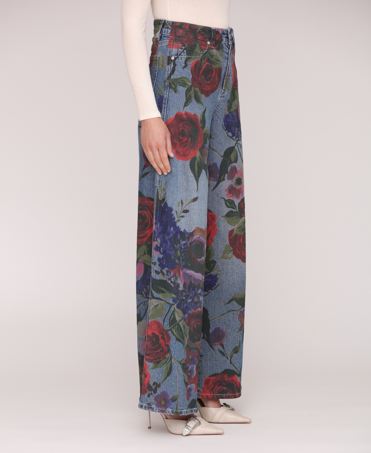 Avec Les Filles Printed High-rise Wide-leg Jeans In Multi