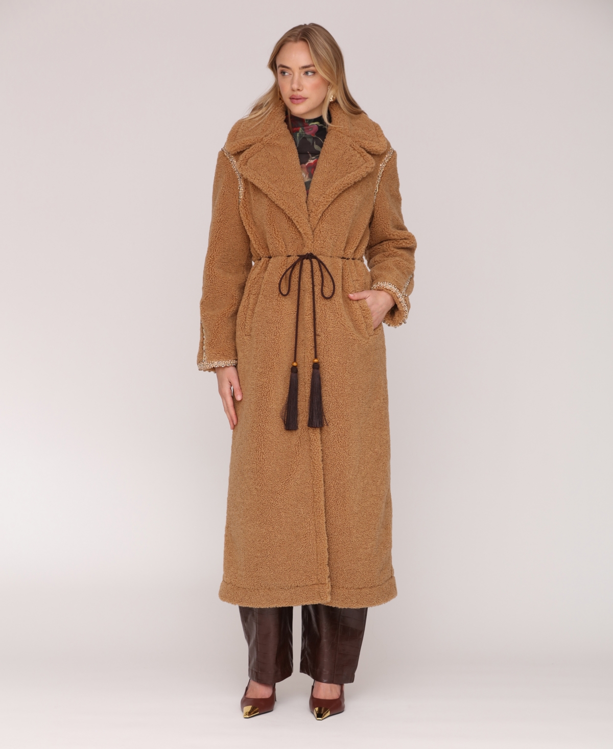 Avec Les Filles Women's Long Sleeve Oversized Belted Coat In Brown