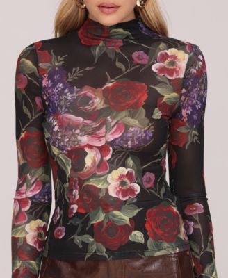 Women's Mesh Mock Neck Long Sleeve Top