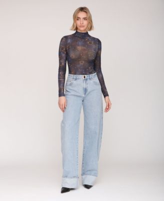 Women's Mesh Mock Neck Long Sleeve Top