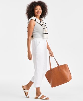 Women's 100% Linen Solid Cropped Pull-On Pants, Created for Macy's