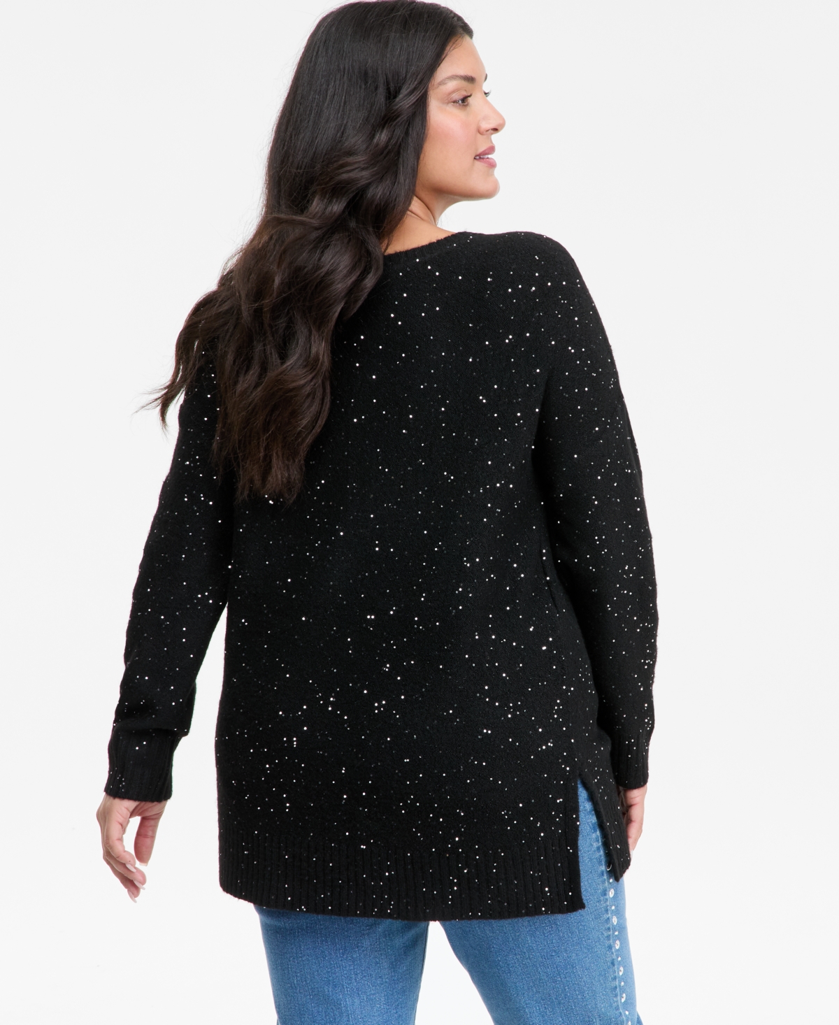 I.n.c. International Concepts Plus Roving Sequin Boat-Neck Tunic Sweater, Macy's Exclusive