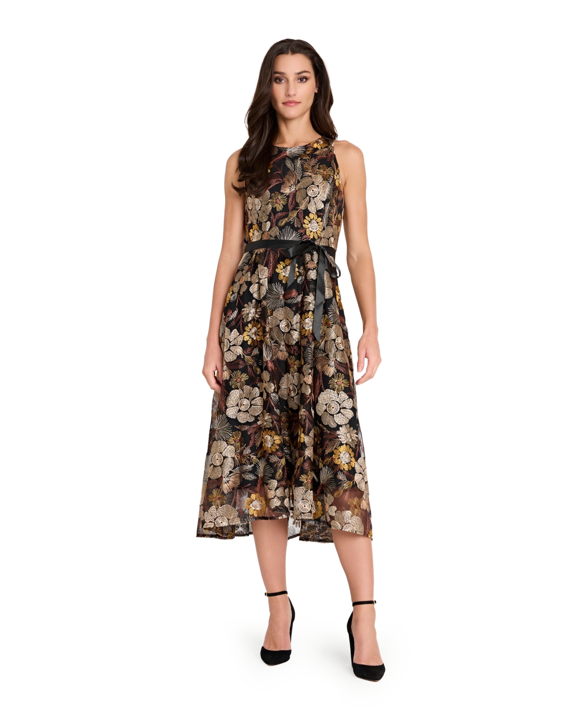 Tahari Asl Women's Embroidered High-Low Dress