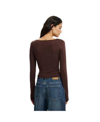 Women's Trim Detail Long Sleeve Wrap Top