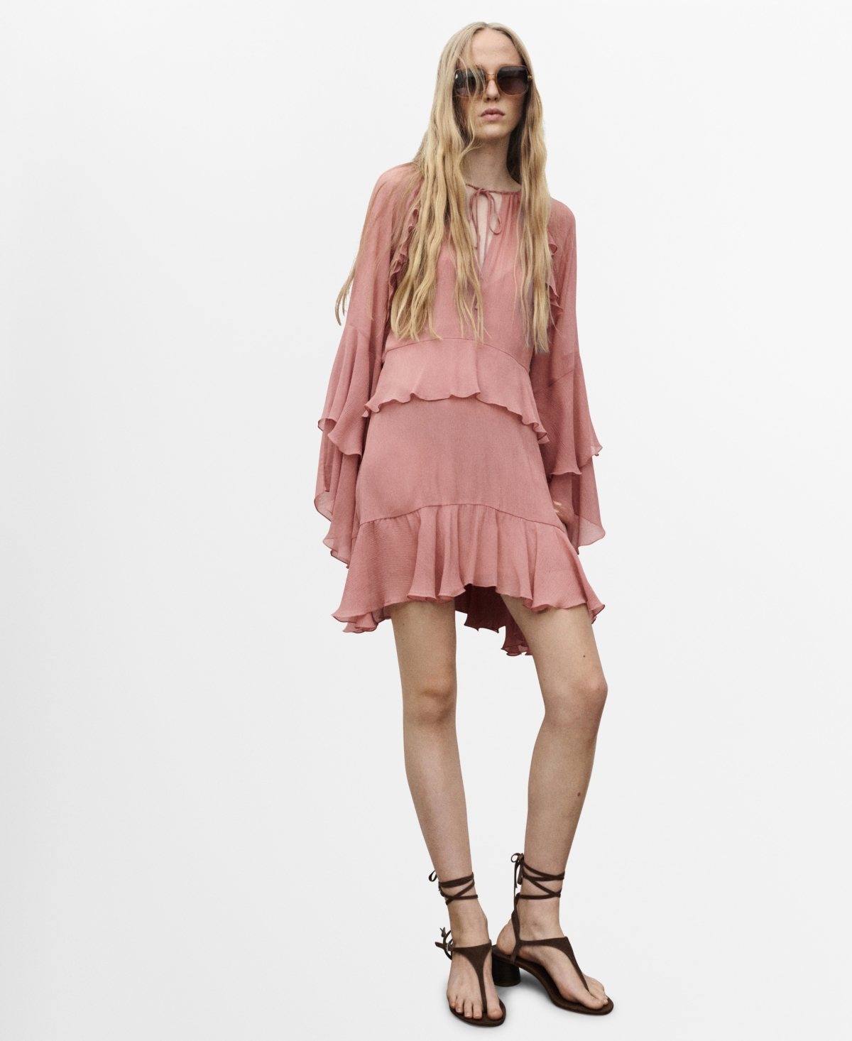 Mango Women's Ruffled Sleeves Flared Dress