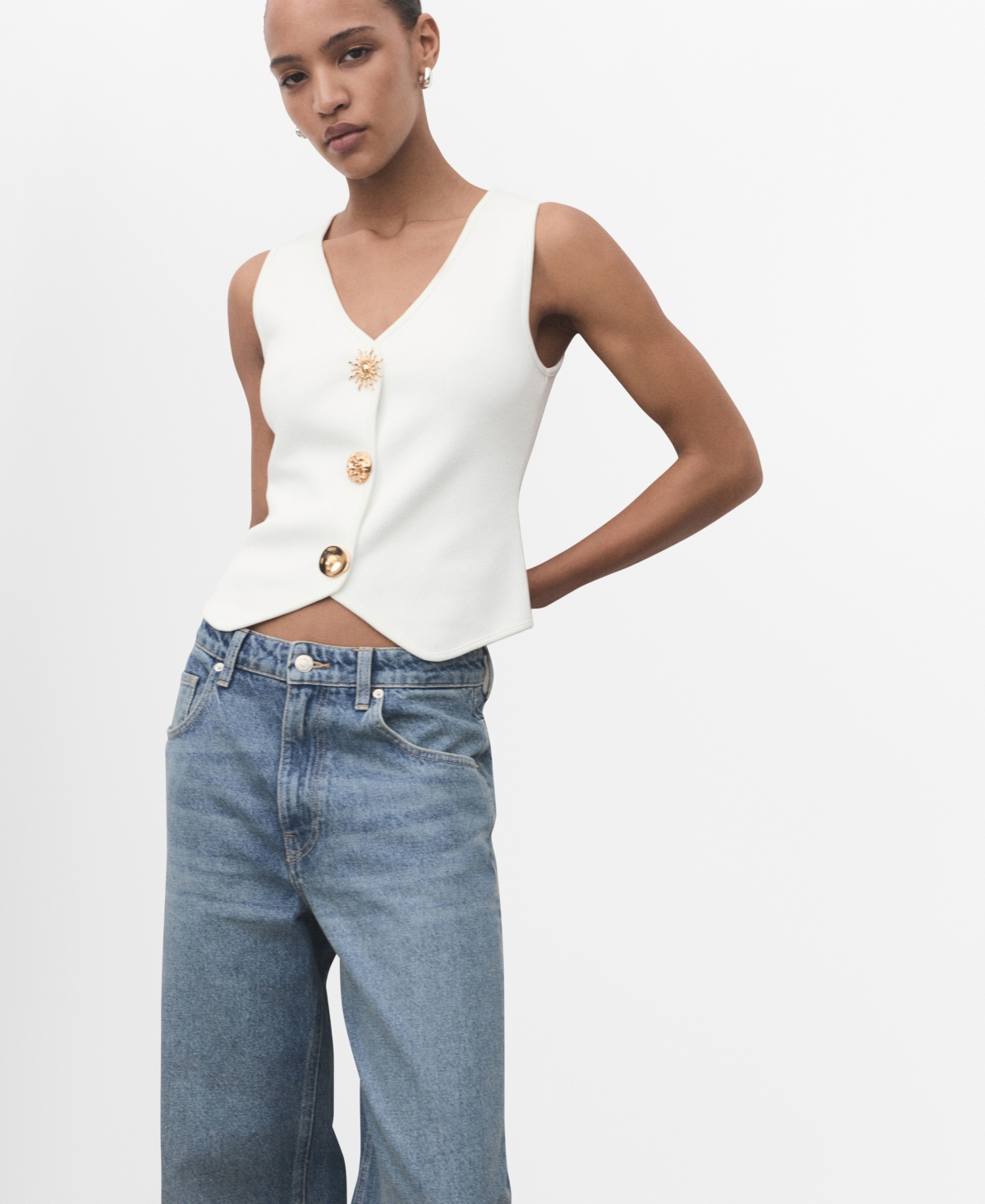 Mango Jewel Button Knit Vest In Multi