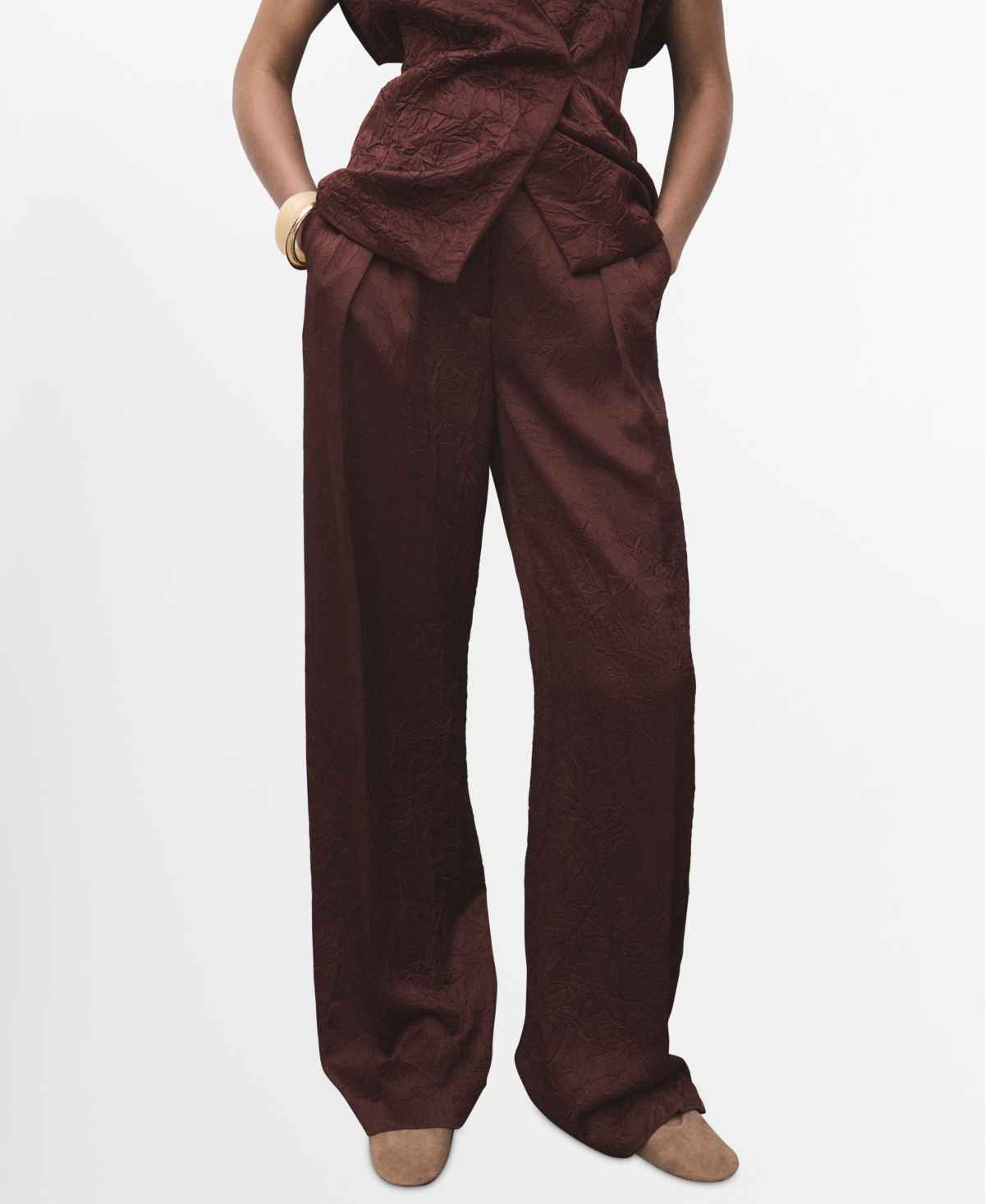 Mango Women's Straight-Leg Crinkled-Effect Pants