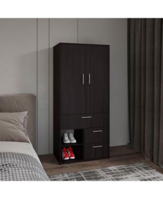 Riverdale Armoire, 2 Doors, 3 Drawers, 2 Shelves, 6 Legs, Black Wengue