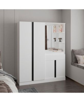 Everson Armoire, 4 Doors, 1 Drawer, 3 Shelves, 1 Mirror, White