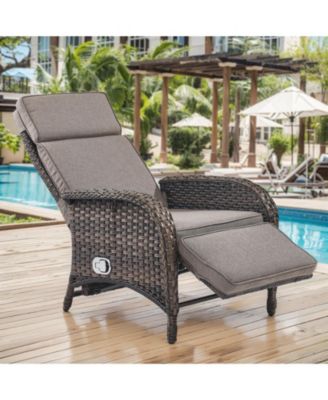 SleekArm Wicker 1-Piece Outdoor Chaise Lounge Chair, Patio Adjuestment Recliner with Olefin Cushion