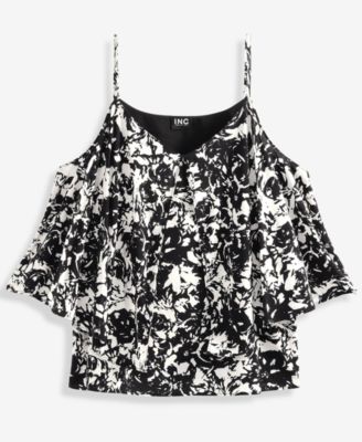 Women's Printed Cold-Shoulder Short-Sleeve Ruffled Top, Macy's Exclusive
