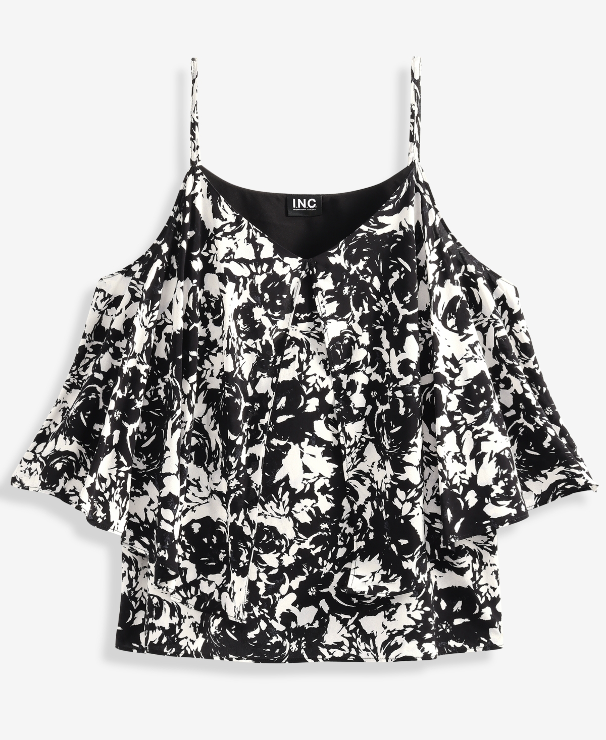 I.n.c. International Concepts Women's Printed Cold-Shoulder Short-Sleeve Ruffled Top, Macy's Exclusive
