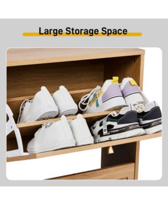 Shoe Cabinet with 2 Rows of 4 Dump Buckets High Feet Arched Rattan Surface