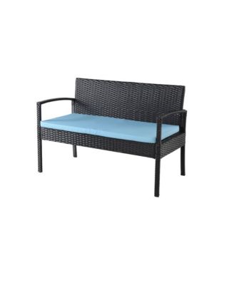 Conversation Set. Black Wicker Blue Fabric