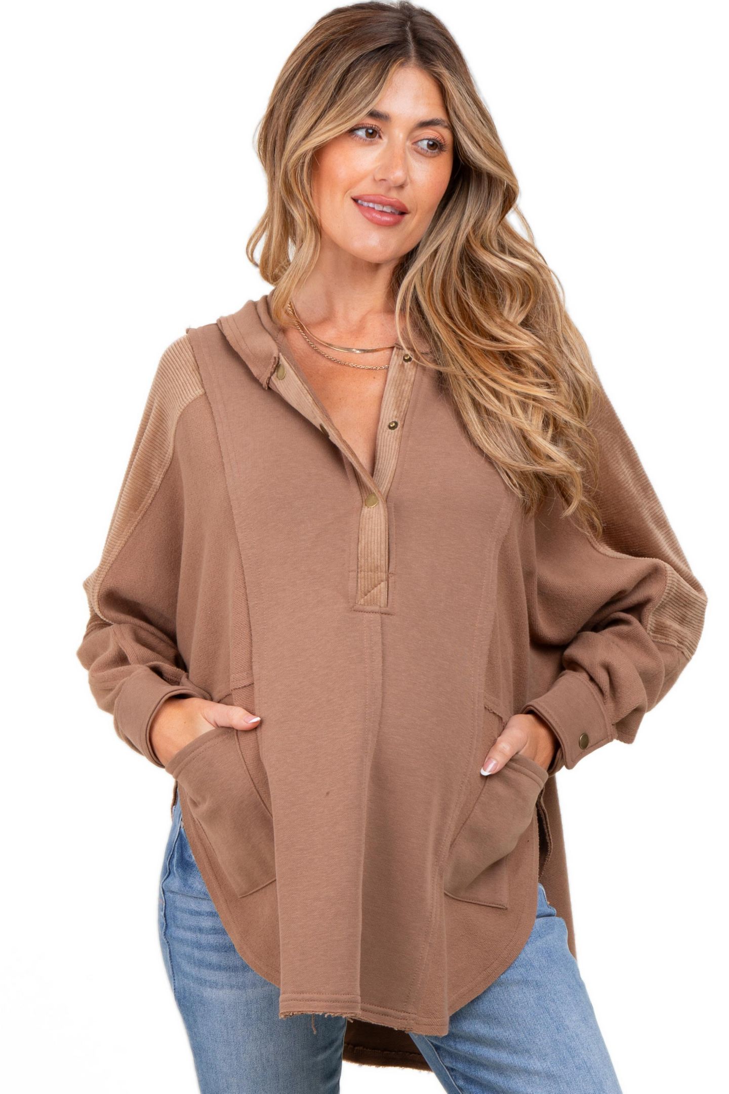 Женское худи Pinkblush Mocha Corduroy Contrast Oversized, цвет: Мокко — фото 1