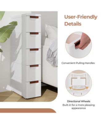 Drawer Rolling Organizer Unit Narrow Storage Cabinet with Built-In Wheels for Small Space