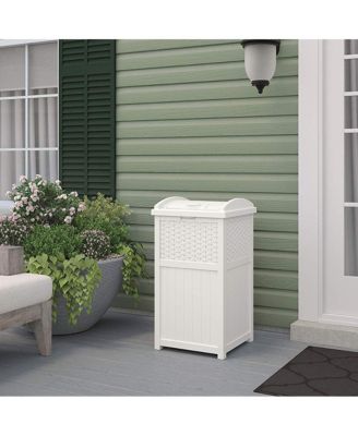 Wicker Resin Outdoor Hideaway Trash Can Bin with Latching Lid (2 Pack)