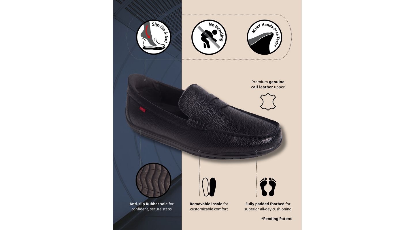 Мужские туфли Marc Joseph New York John Street Hands-Free Slip On Technology Penny, цвет: Чёрный кожаный, вариант 1 — фото 3