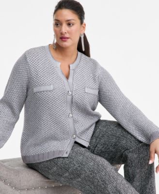 Plus Size Metallic Shine Cotton Cardigan, Macy's Exclusive 