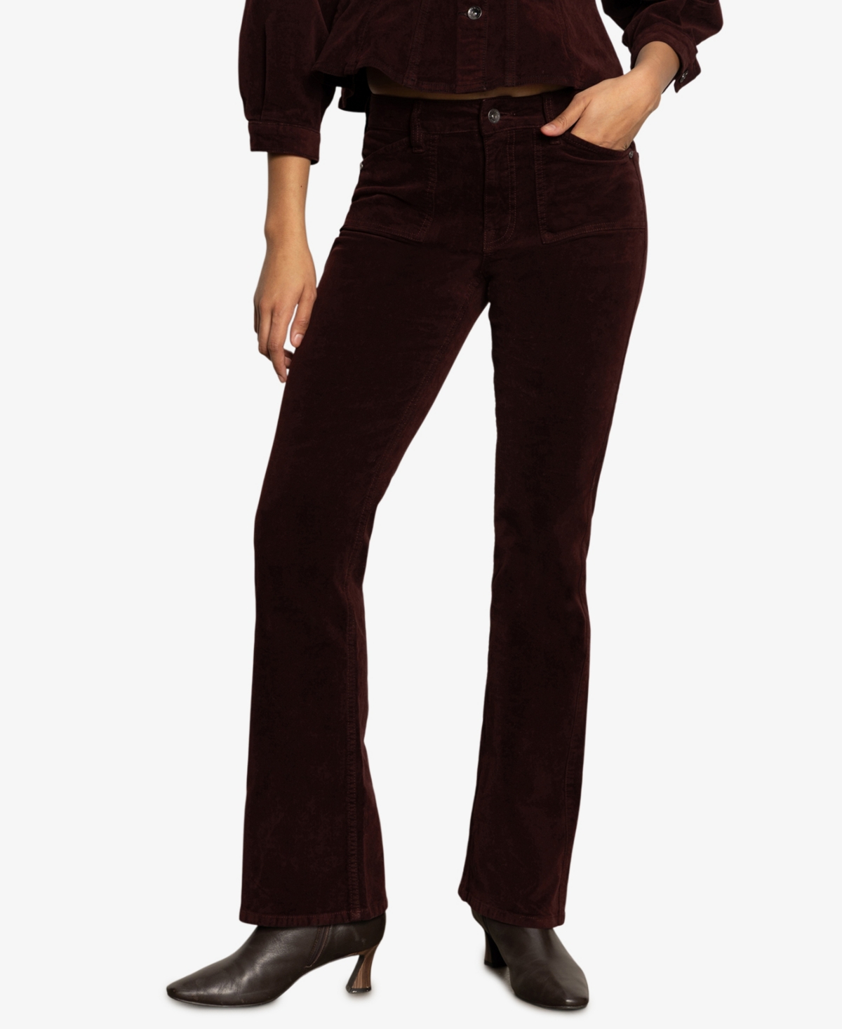 Sanctuary Women's Velveteen Brook Bootcut Stretch Pants In Burgundy