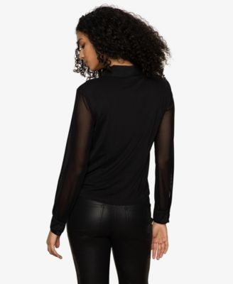 Women's Fitted Mesh Button Down Shirt