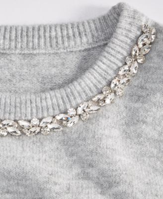 Women's Long-Sleeve Embellished-Neck Sweater