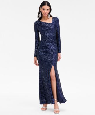 Eliza J - Women's Sequined Asymmetric-Neck Side-Slit Gown