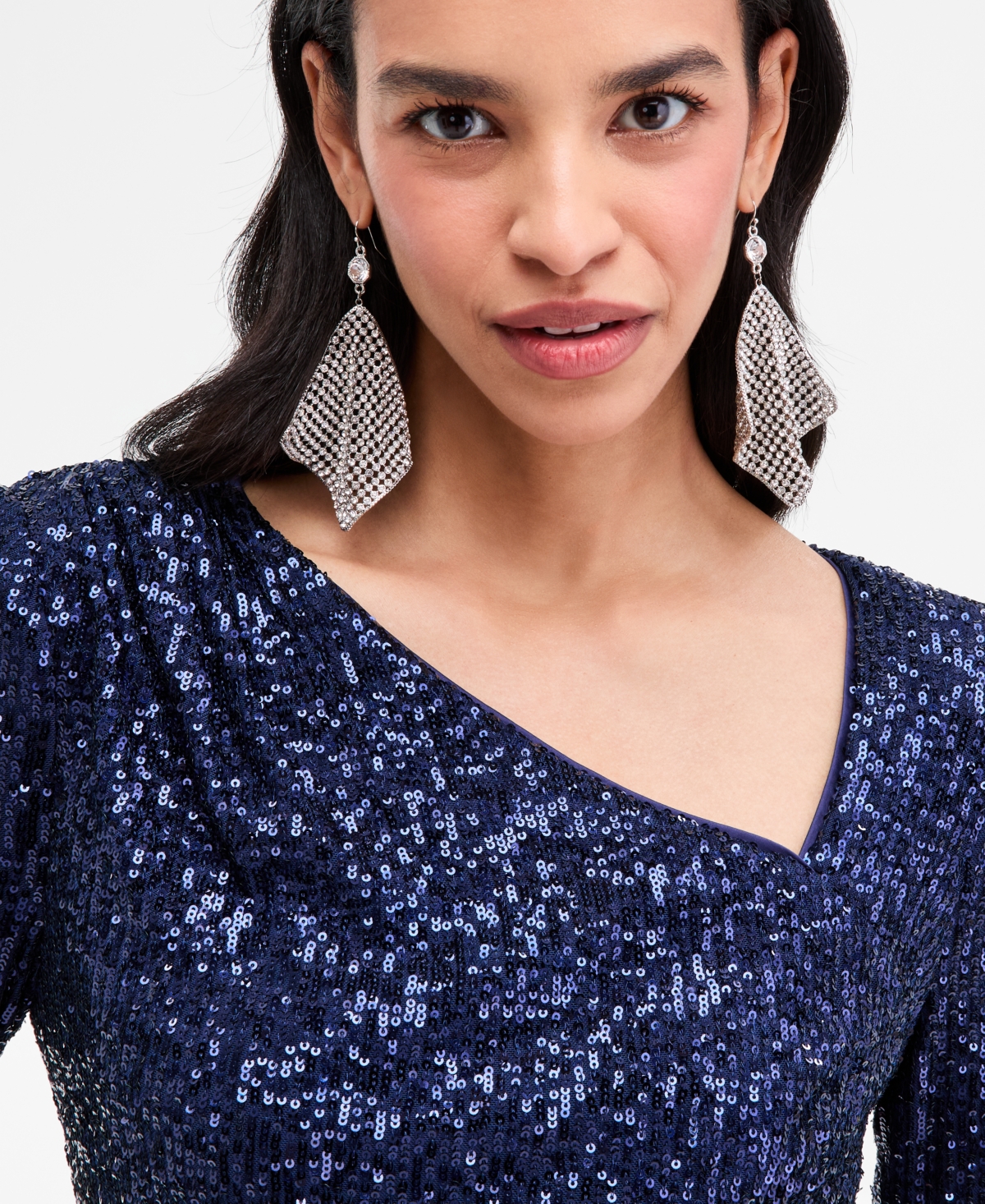 Eliza J Women's Sequined Asymmetric-neck Side-slit Gown In Blue