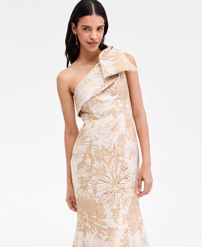Women's Jacquard Bow-Trim One-Shoulder Gown - thumbnail 2