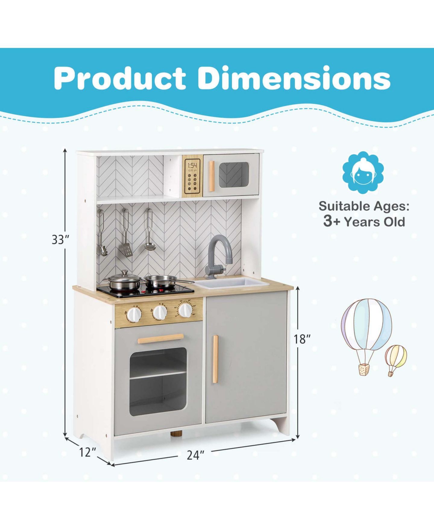 Детский игровой набор Costway Lights and Sounds 6-Piece Kitchen Playset, Ages 3+, цвет: Белый — фото 3