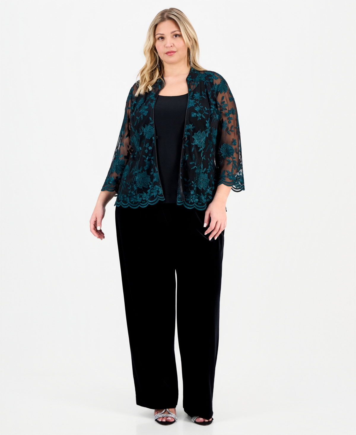 Alex Evenings Plus Embroidered 3/4-Sleeve Jacket & Sleeveless Top