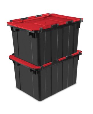 12 Gallon Hinged Lid Industrial Tote, Stackable Storage Bin, 6 Pack