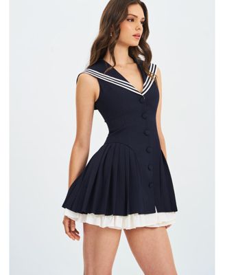 Women's Calliope Navy Sailor Pleated Mini Dress