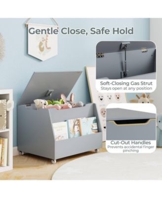 Kids Toy Box Wooden Mobile Toy Storage Organizer with Bookshelf & Lockable Wheels
