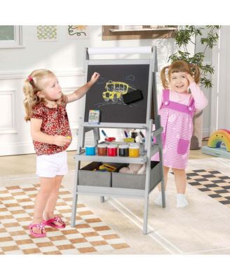 3-in-1 Art Easel for Kids with Magnetic Chalkboard & Whiteboard Paper Roll