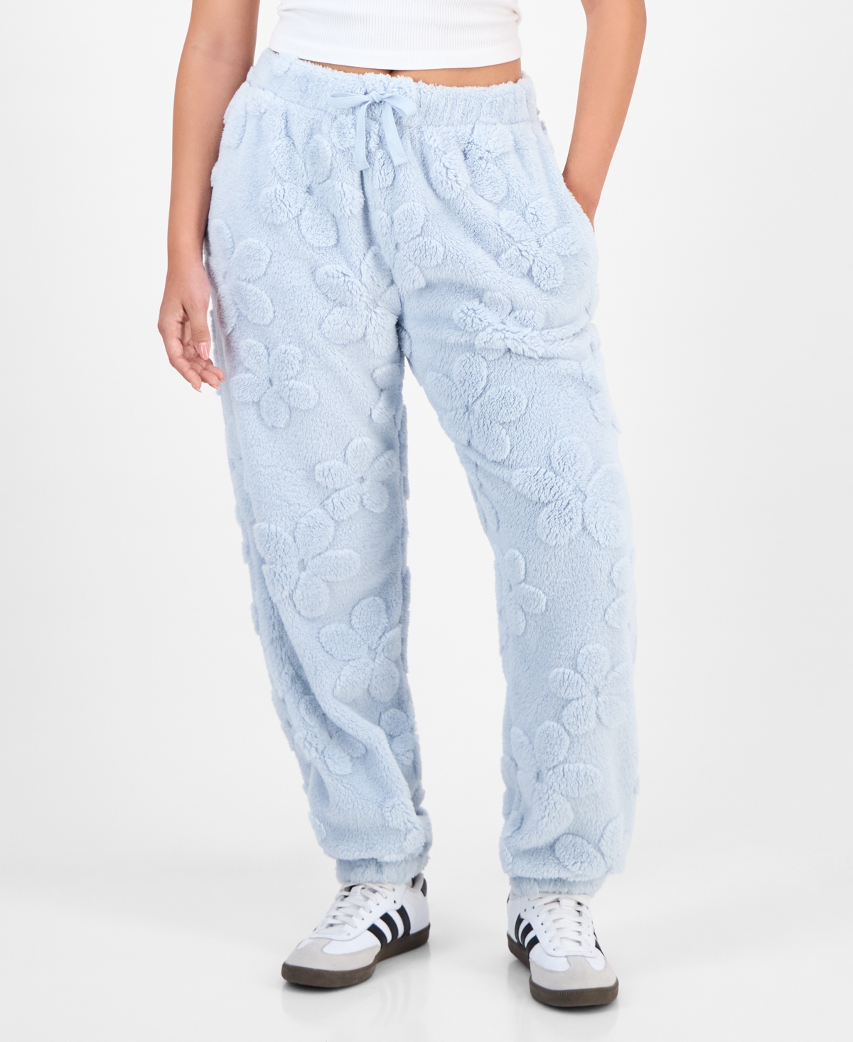 Rebelious One Rebellious One Juniors' Bow-embossed Fleece Jogger Pants In Blue