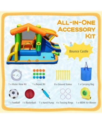 8-in-1 Inflatable Bounce House Water Park w/Slide Water Cannon w/ 480W Blower