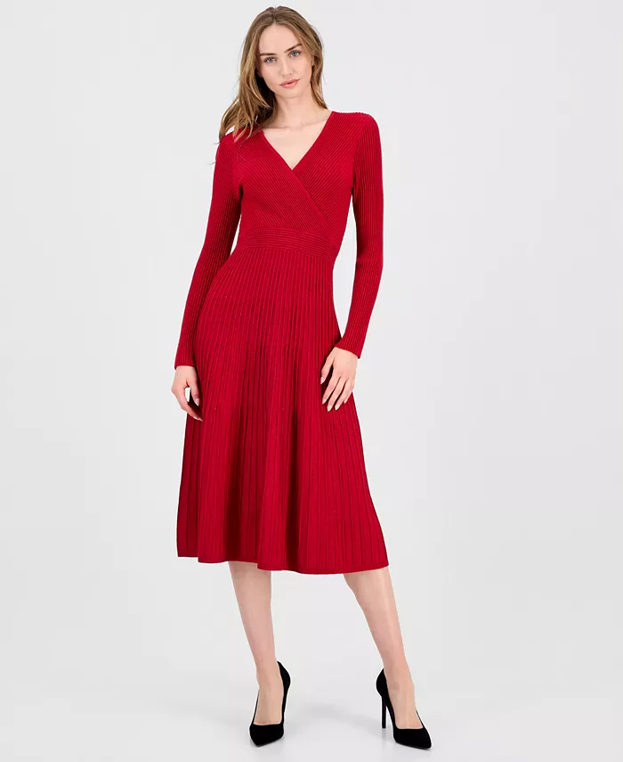 Women's Metallic Wrap Fit & Flare Dress