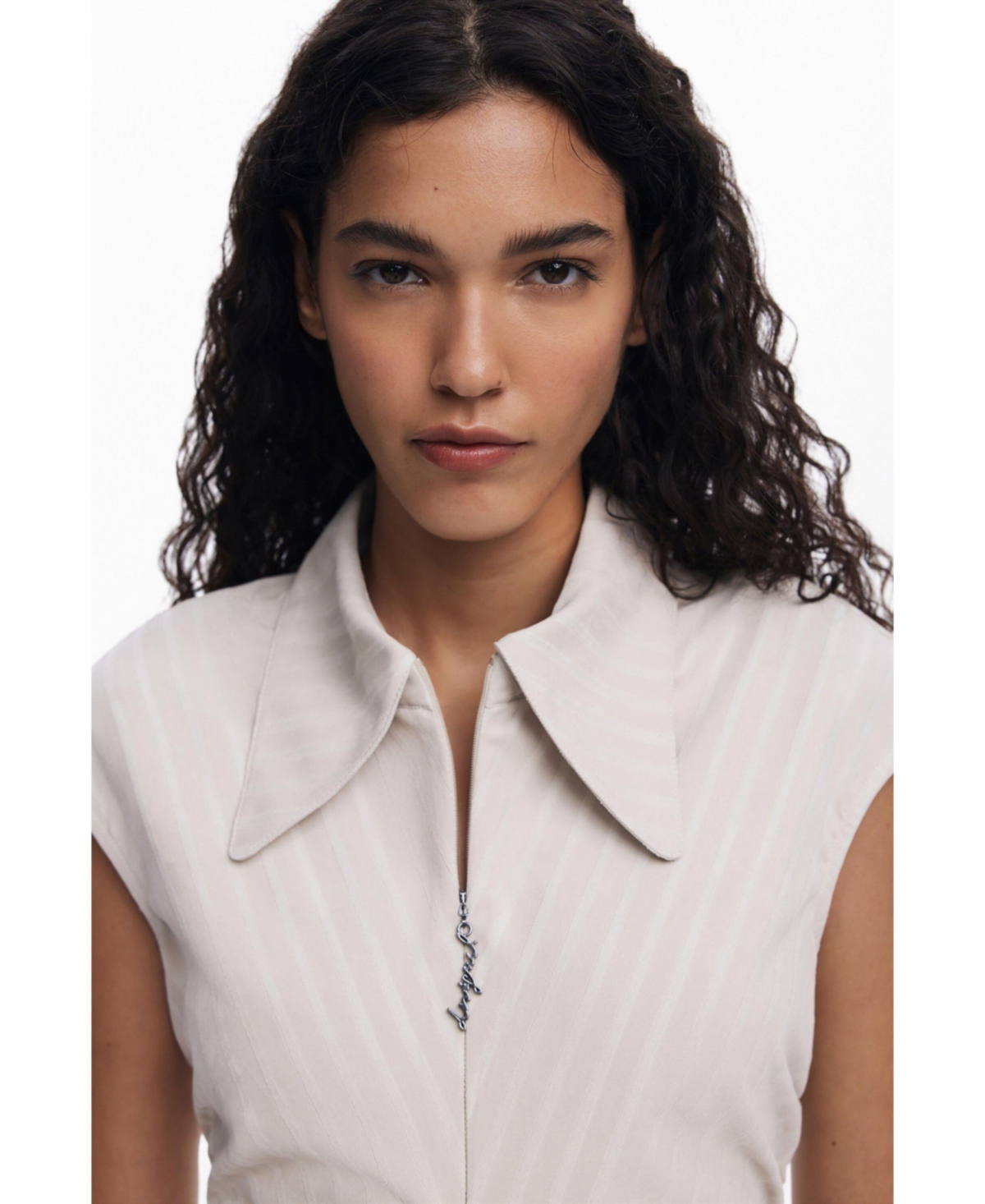 Desigual Cap Sleeve Ruched Mini Shirtdress In White