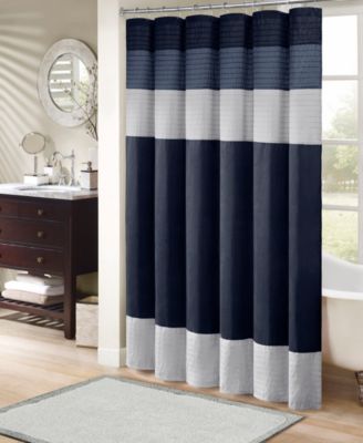 Madison Park - Amherst Colorblocked 72" Square Faux-Silk Shower Curtain