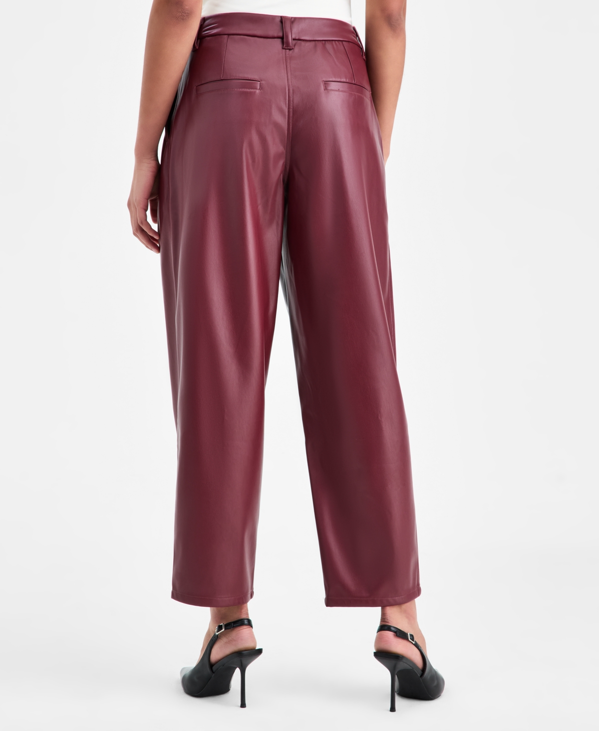 Bar Iii Women's Faux Leather Barrel-leg Pants, Macy's Exclusive In Burgundy